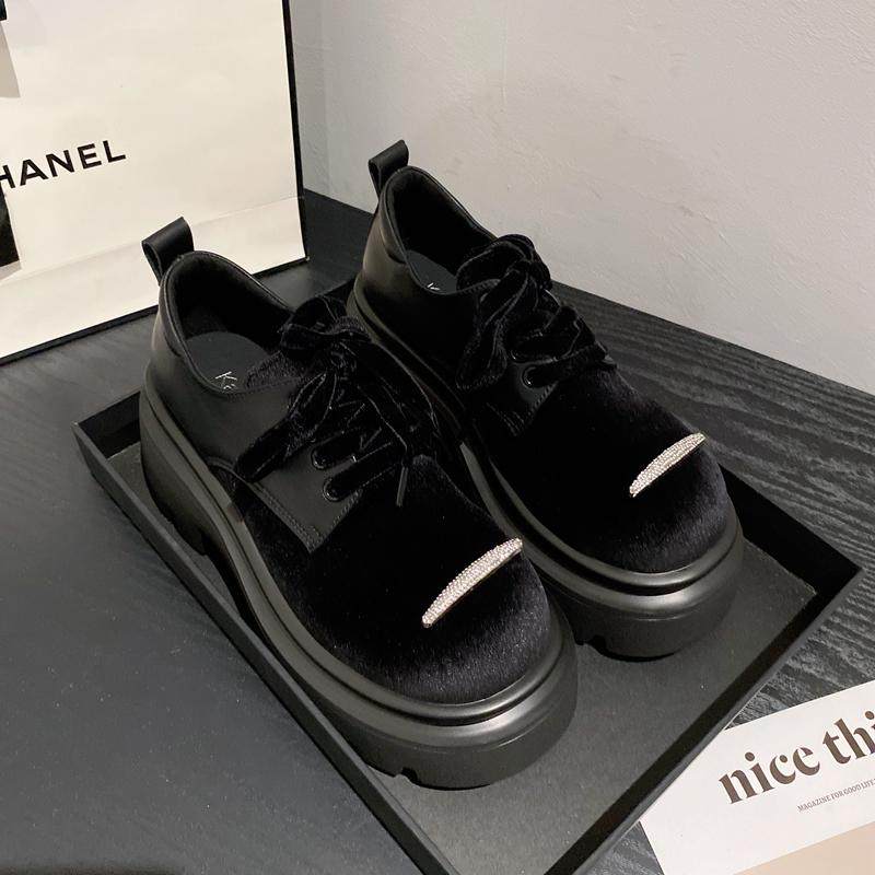 小香风系带水钻黑色英伦风乐福鞋鞋小皮鞋女金丝绒气质拉满高定版,女鞋,乐福鞋（豆豆鞋）,淘宝优惠券,粉丝福利购,淘宝优惠卷