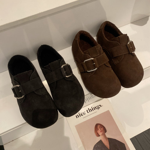 磨砂牛皮复古圆头松糕厚底勃肯鞋