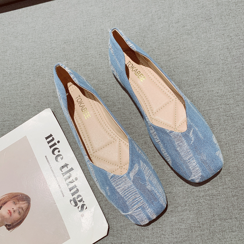 简约百搭一脚套浅口方头平底单鞋