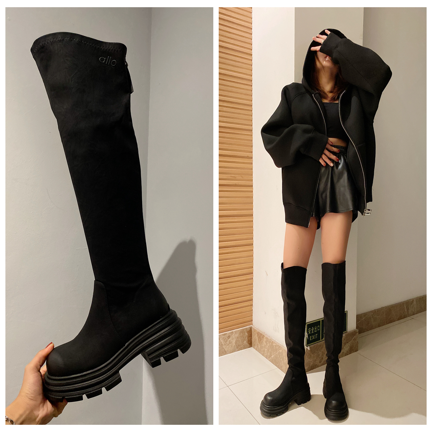 小个子增高长筒时装靴女过膝靴