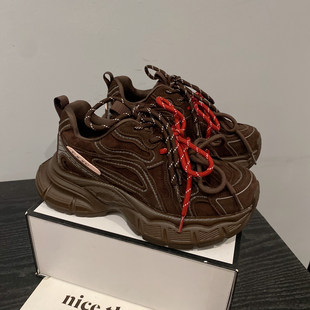 休闲鞋 2025年新款 潮酷运动鞋 女时尚 英伦风磨砂牛皮厚底炸街老爹鞋