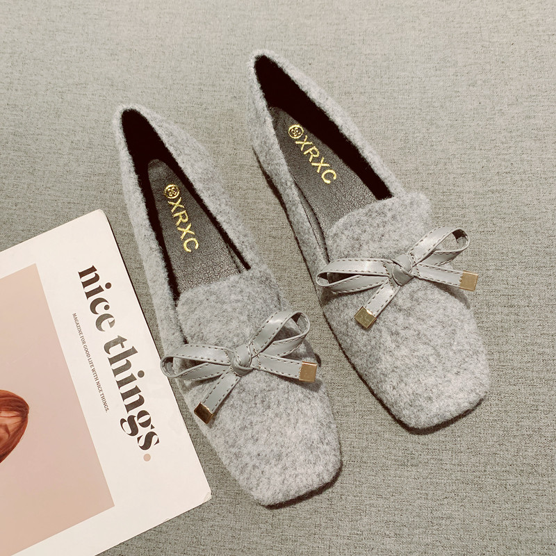 蝴蝶结装饰一脚套舒适软底豆豆鞋