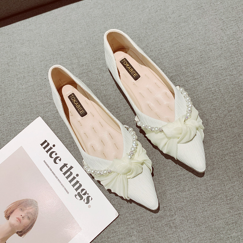 甜美珍珠蝴蝶结尖头软底单鞋女2025春季新款韩版气质百搭平底瓢鞋,女鞋,浅口单鞋,淘宝优惠券,粉丝福利购,淘宝优惠卷