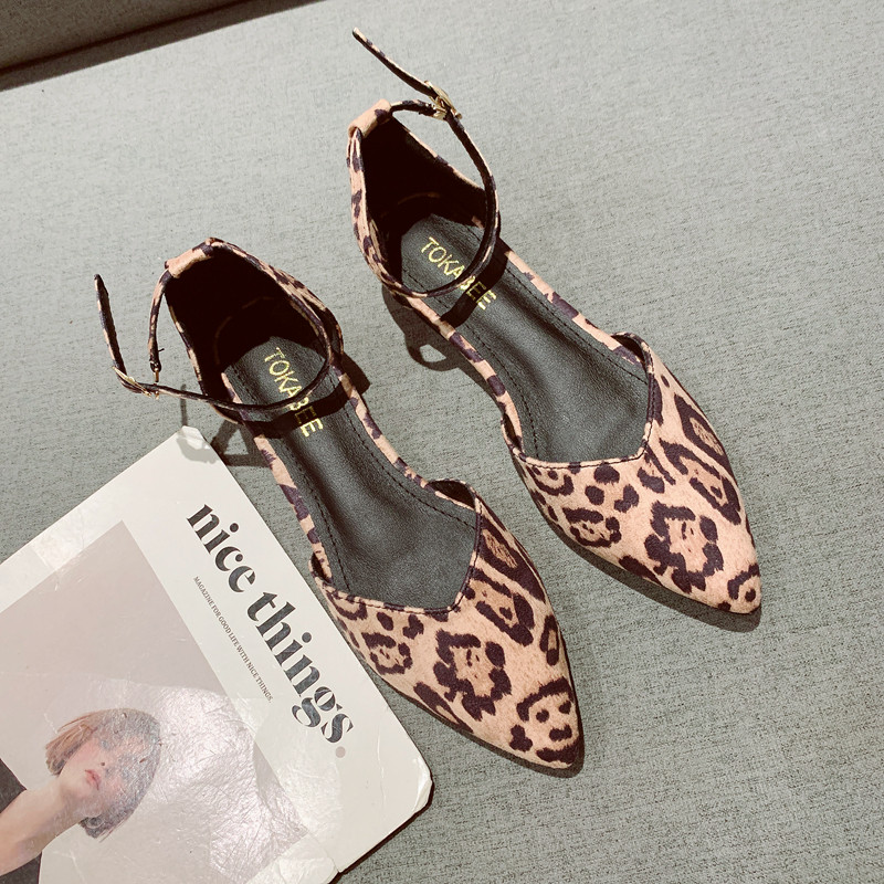 2025春夏尖头浅口绒面低跟凉鞋女欧美风包头豹纹中空一字扣带单鞋,女鞋,时装凉鞋,淘宝优惠券,粉丝福利购,淘宝优惠卷