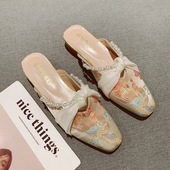 甜美珍珠装 女2026年新款 饰低跟凉拖 国风刺绣包头半拖穆勒鞋 新中式