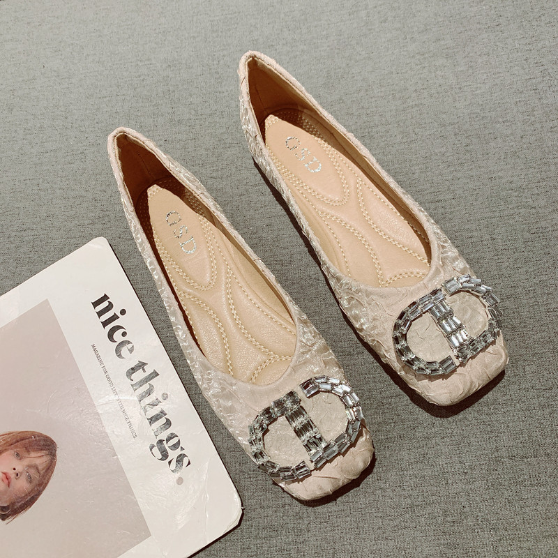 方头浅口单鞋女平底鞋2025春新款法式气质水钻扣软底豆豆鞋瓢鞋,女鞋,浅口单鞋,淘宝优惠券,粉丝福利购,淘宝优惠卷