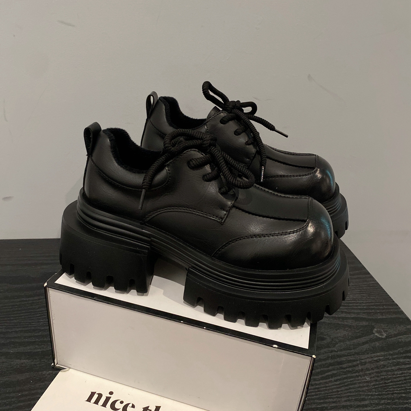 2025年新款英伦风厚底圆头乐福鞋女百搭系带小个子增高休闲皮鞋,女鞋,乐福鞋（豆豆鞋）,淘宝优惠券,粉丝福利购,淘宝优惠卷