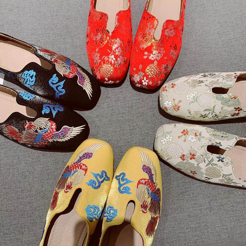 国风刺绣平跟单鞋女唐装新中式大码女鞋汉服软底百搭一脚蹬豆豆鞋,女鞋,乐福鞋（豆豆鞋）,淘宝优惠券,粉丝福利购,淘宝优惠卷