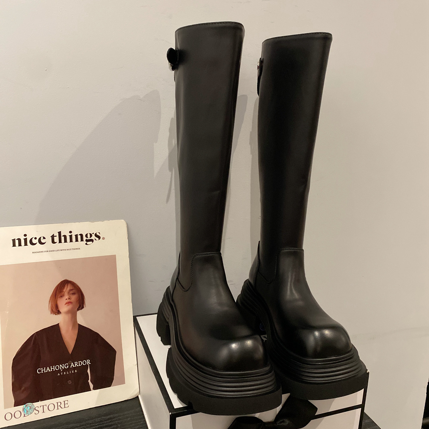 厚底增高显瘦长筒靴女高筒骑士靴