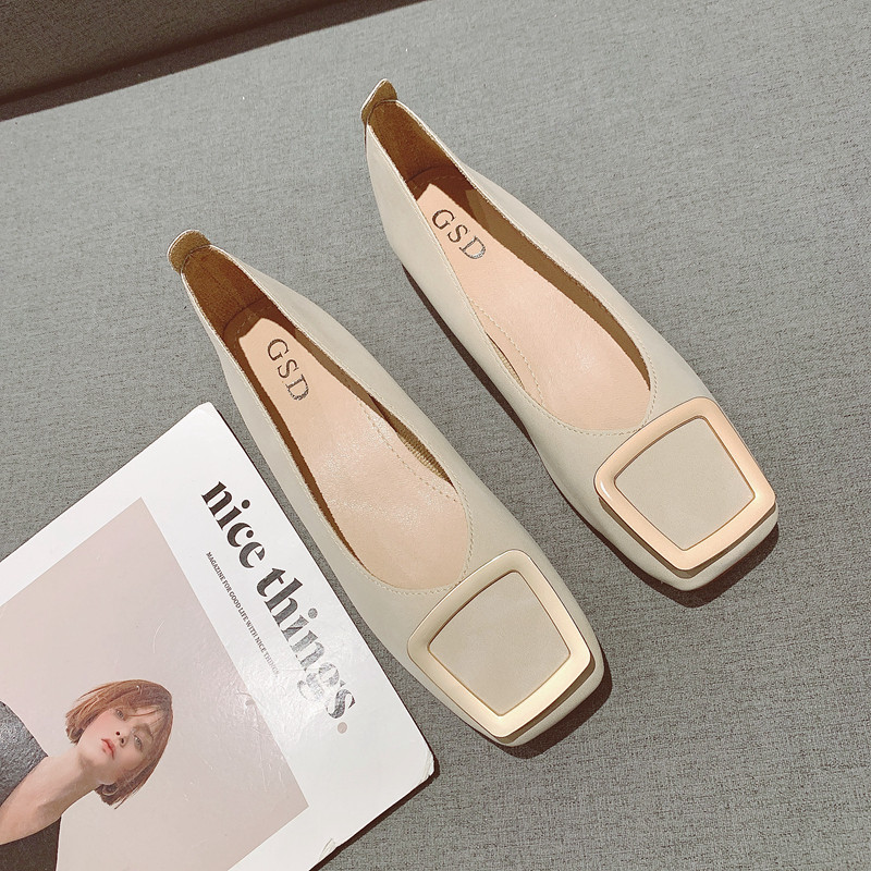 2025年新款金属扣浅口方头软底豆豆鞋女舒适百搭通勤低跟工作单鞋,女鞋,浅口单鞋,淘宝优惠券,粉丝福利购,淘宝优惠卷