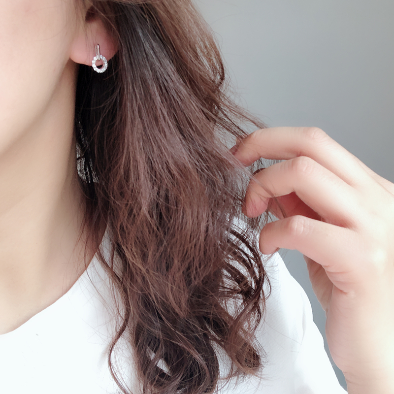 包邮韩国东大门新耳环韩版925纯银锆石圆形气质小清新几何耳钉女