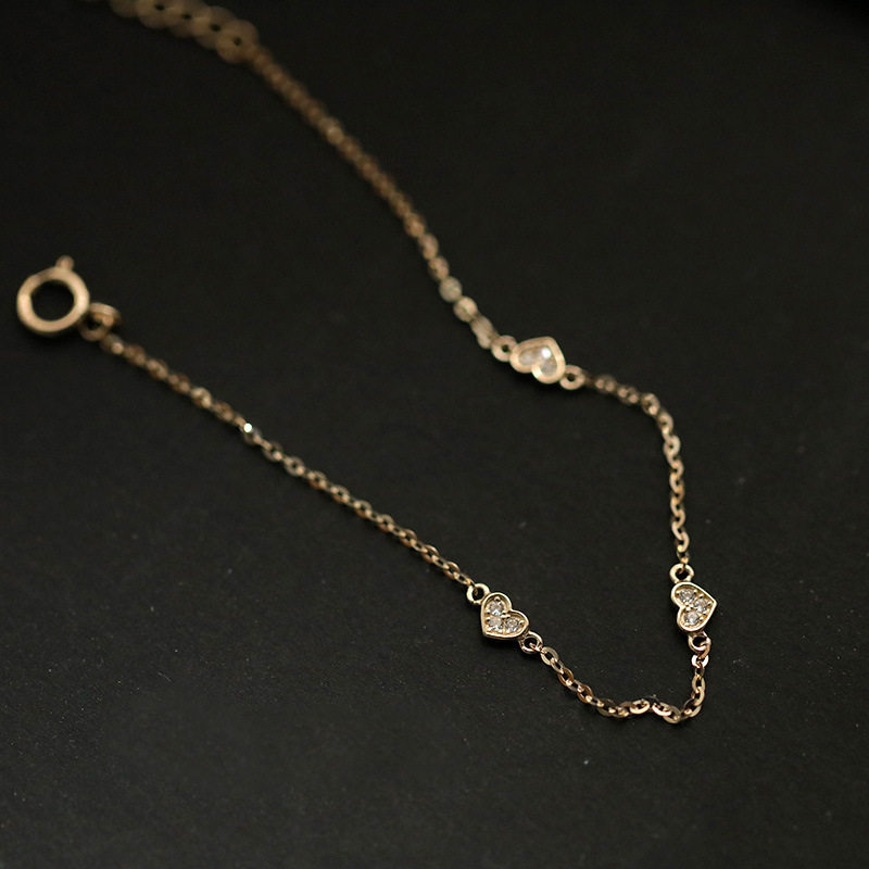 韩版925纯银金色爱心钻石手链女百搭不褪色精致高级感链条手饰