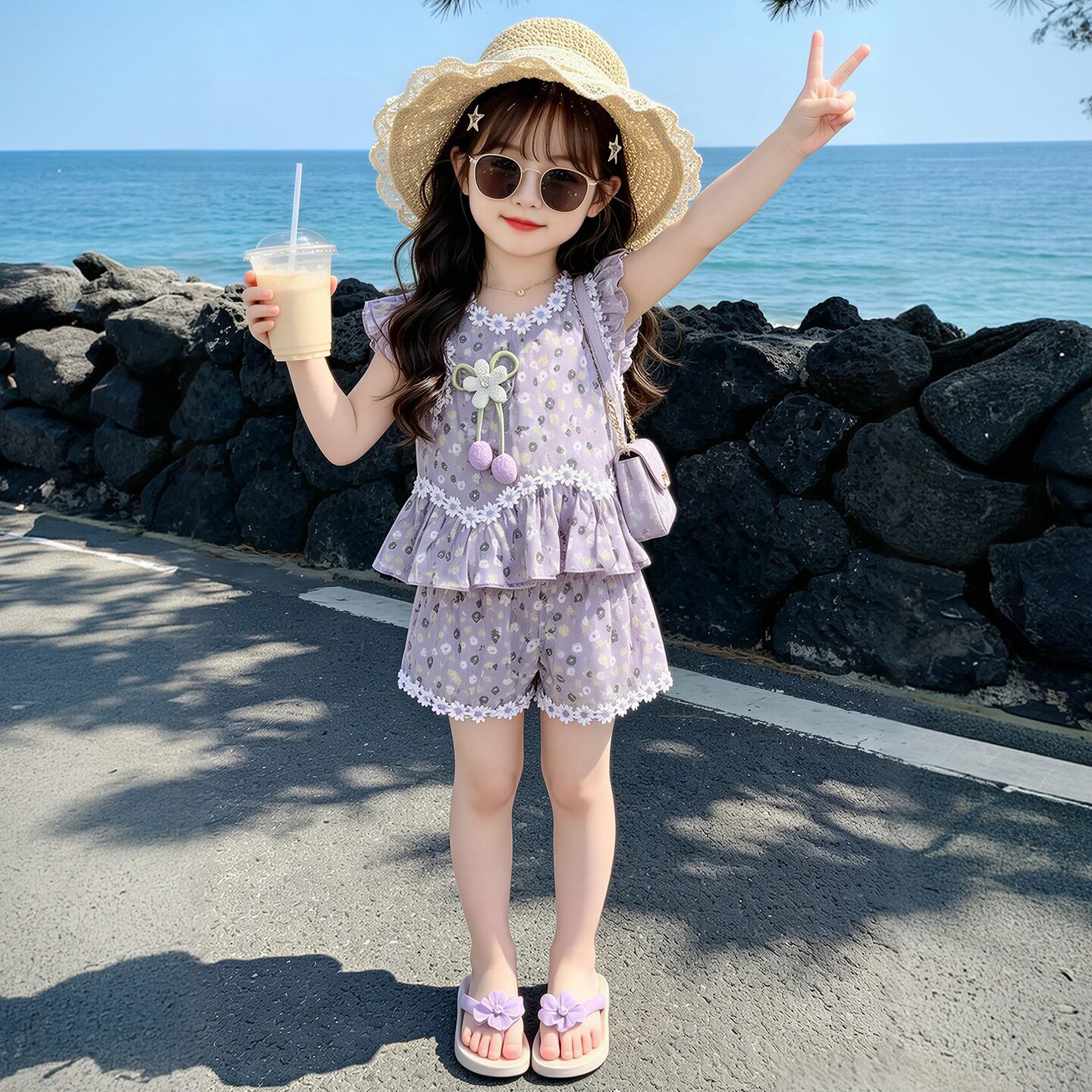 韩国女童碎花短裤套装2026夏季新款两件套洋气休闲童装一件代发潮