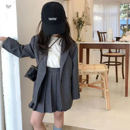 女童西装套装2026新款韩版外套春秋百褶裙洋气时髦女孩儿童小西服