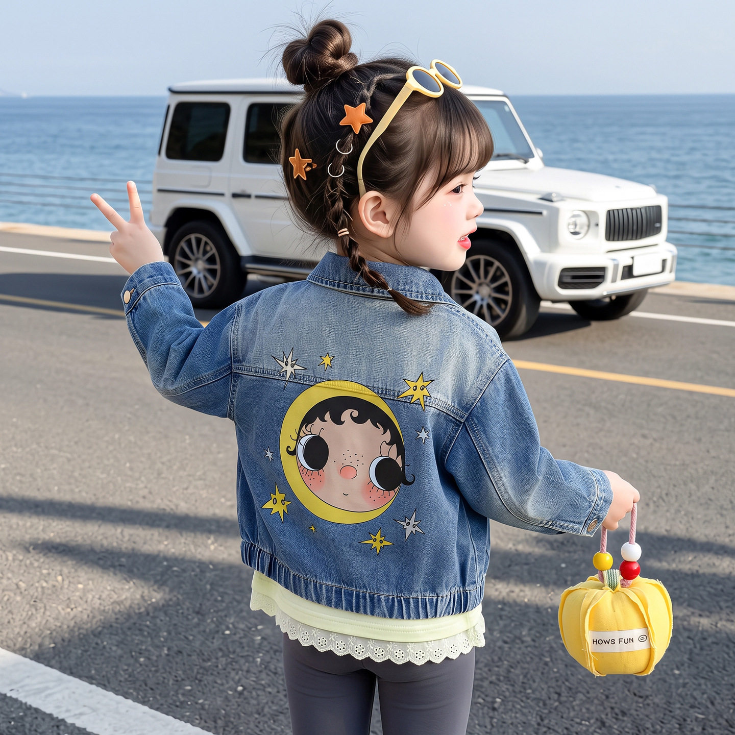 外贸女童卡通牛仔外套2026年秋季新款韩国洋气大衣童装一件代发潮