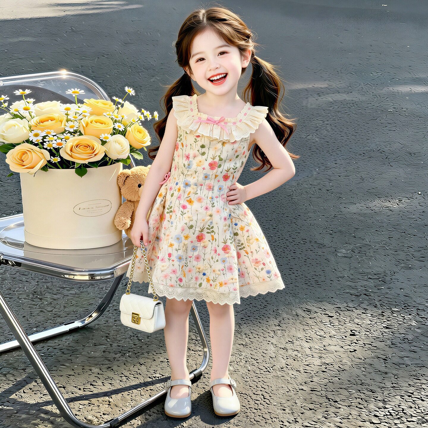 女童2026年夏款新款甜美无袖碎花裙网红童装沙滩棉布裙一件代发潮