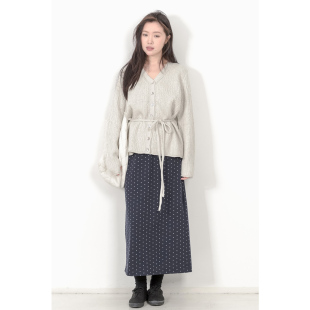 KNgs 复古风简约松紧腰后开叉波点直筒裙半身裙长裙女 秋季