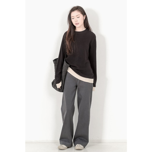 t恤打底衫 复古风设计感宽松假两件拼接磨毛加厚长袖 女 冬季 KNgs