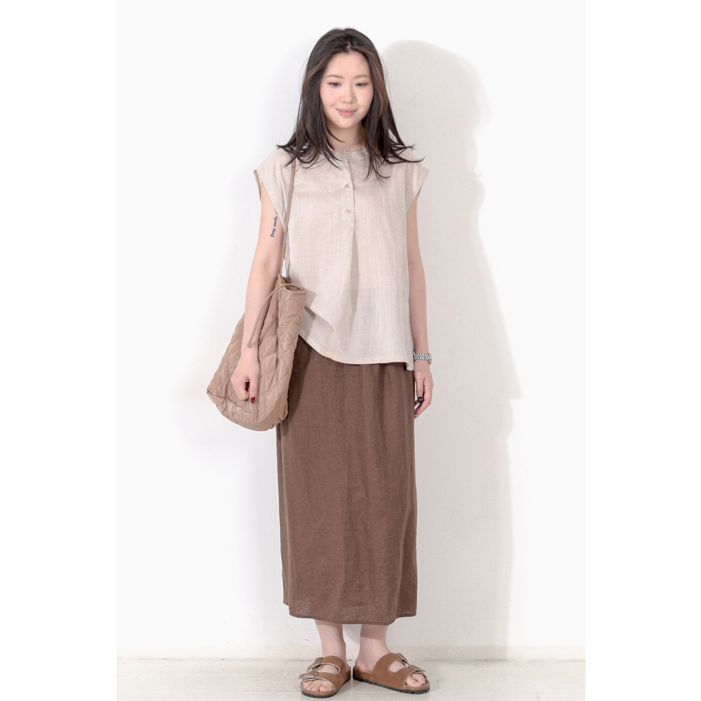 KNgs 夏季复古高腰A字长款松紧腰显瘦日系休闲百搭亚麻半身裙女