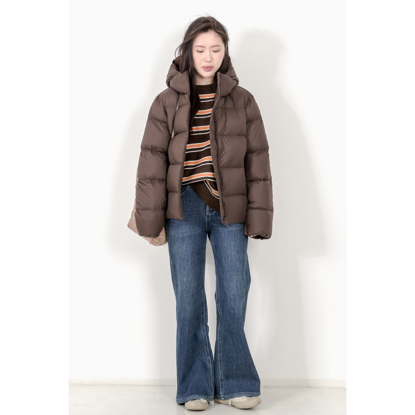 复古风加绒修身喇叭牛仔裤