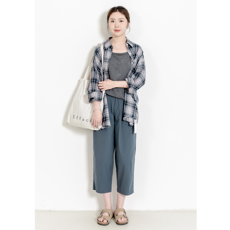 松紧腰九分薄款粘纤2022夏