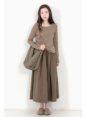 KNgs 秋季法式复古纯色显瘦大圆领长袖打底衫t恤女小众上衣