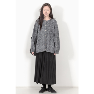 KNgs 外套女 秋冬复古文艺宽松落肩慵懒圆领棒针奶奶风大毛衣开衫