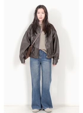 KNgs 春秋复古风法式显瘦深蓝色弹力窄版直简喇叭裤长裤牛仔裤女