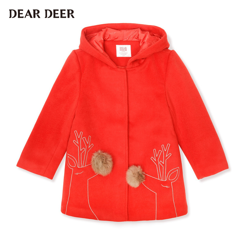 迪迪鹿女小童呢大衣冬装新款女宝宝小鹿风衣外套儿童呢大衣潮