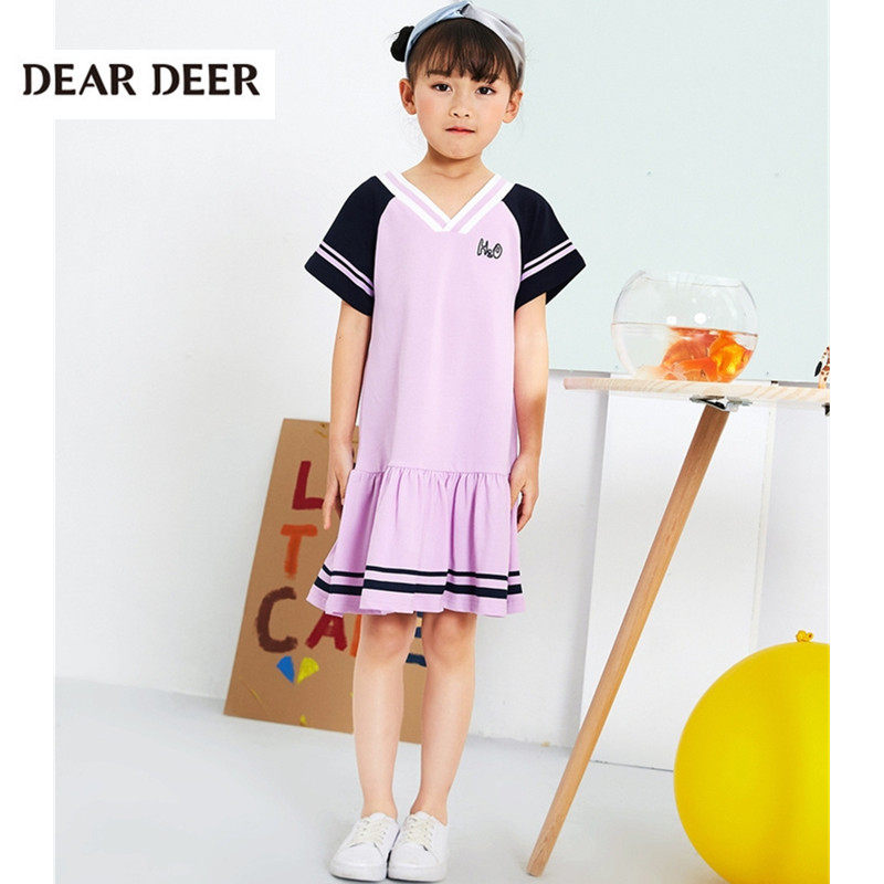 迪迪鹿童装夏季新款女童休闲连衣裙儿童中大童纯色百搭公主裙