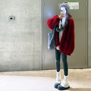 YIKOwow 红运毛衣 高配浣熊绒拉绒软糯加厚大开衫长袖女百搭毛衣