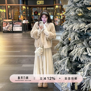 YIKOwow 早春氛围感环保皮草女抽绳下摆气质减龄百搭保暖短外套