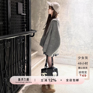 YIKOwow小魔女大衣 连帽双面呢短外套 牦牛绒羊毛大衣女早春香蕉袖