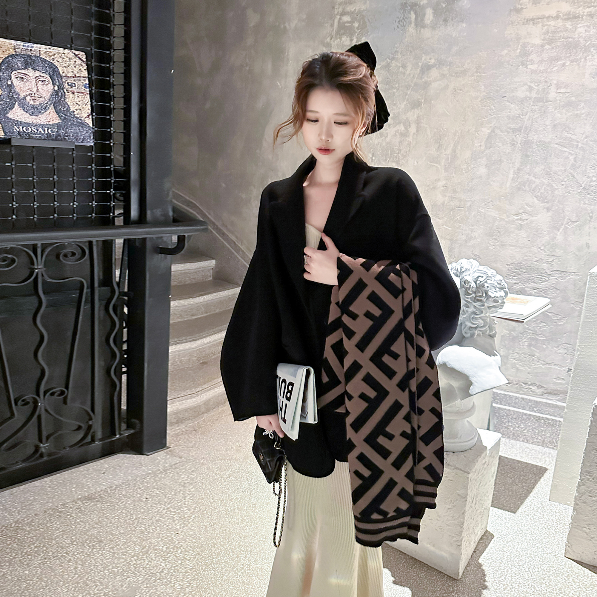 YIKOwow桑蚕丝羊绒双面呢大衣女