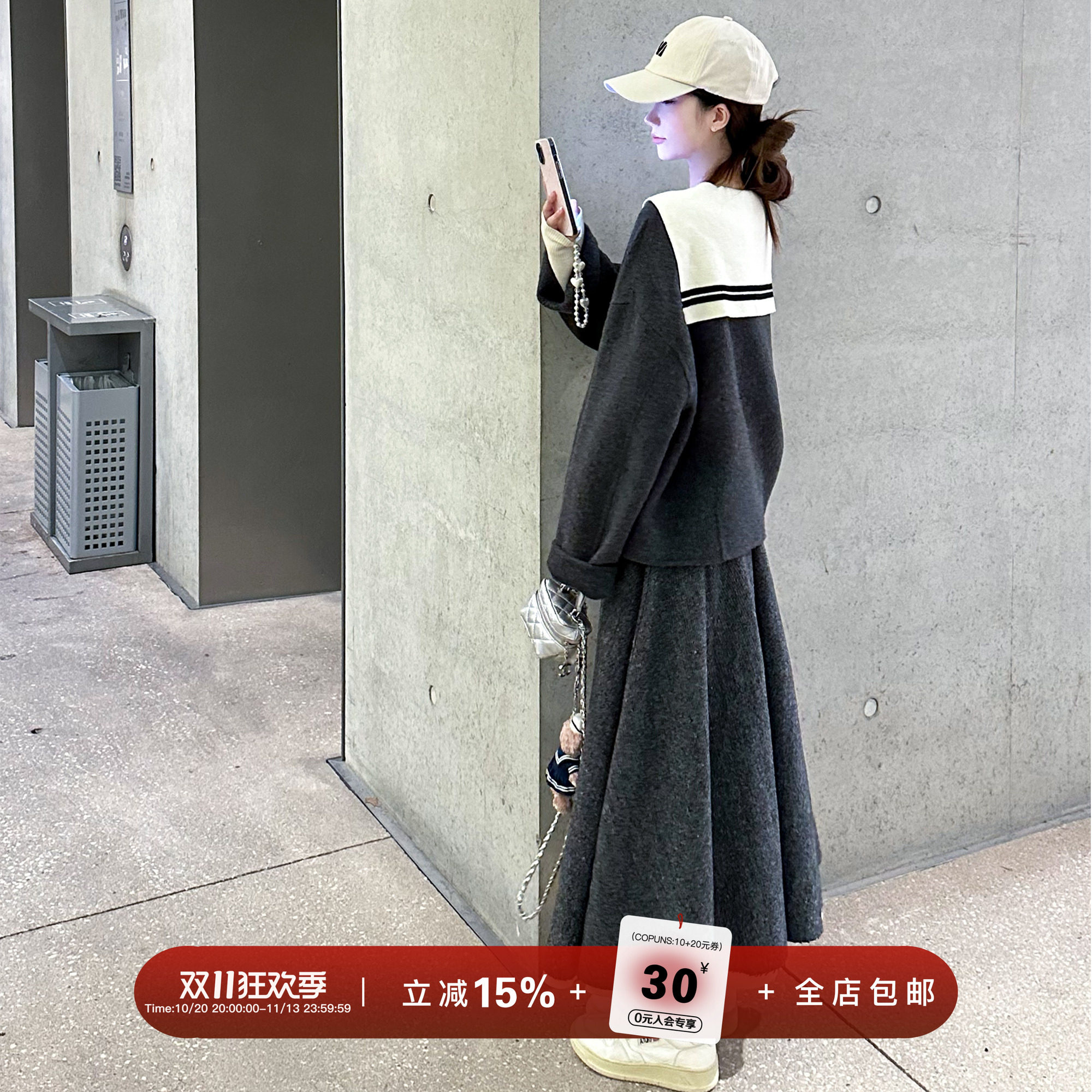 YIKOwow 少女航海家 1OO羊毛双面呢大衣女2026秋冬新款围巾短外套
