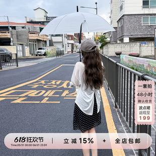 YIKOwow 露思假日 韩国制前后两穿长袖防晒T恤波点中裙松弛感套装