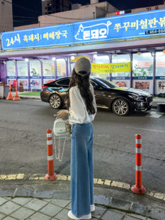 春夏宽松百搭直筒长裤 YIKOwow 莱赛尔棉九分牛仔裤 韩女裤 新品