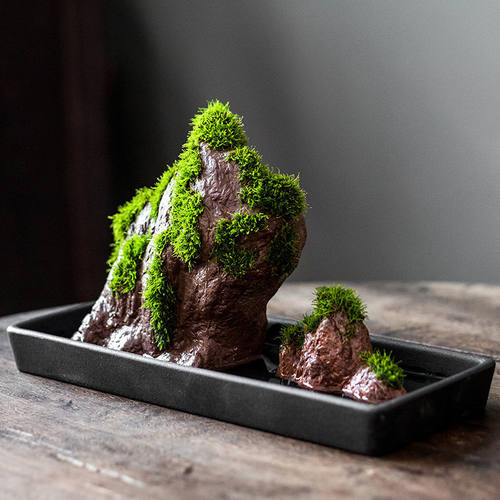 假山禅意苔藓陶瓷客厅茶桌吸水石