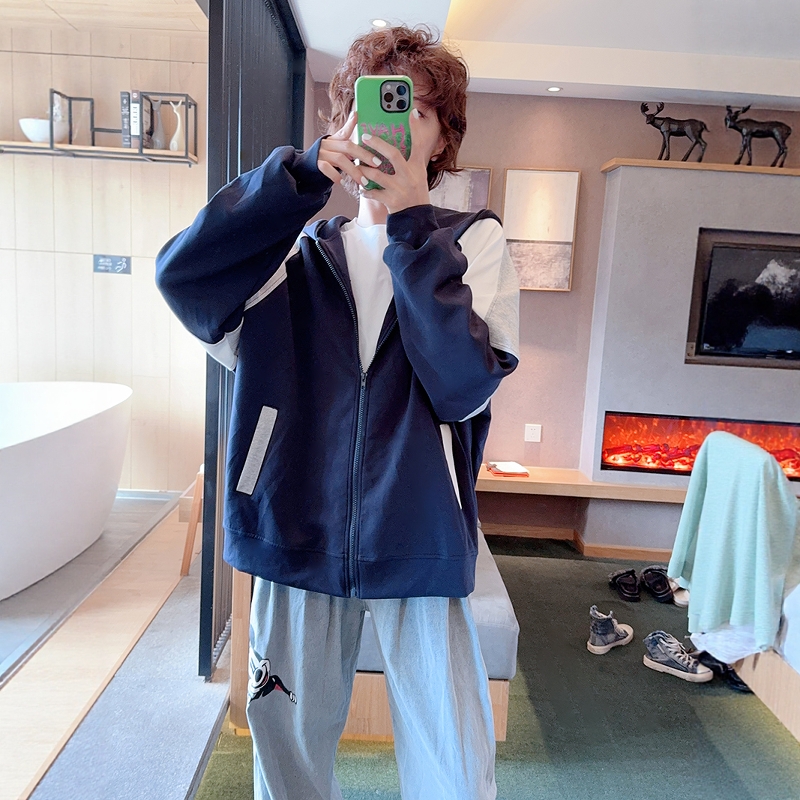 AMYOYOJA新款 自留学院风连帽拼色设计挺括空气层面料显瘦外套女