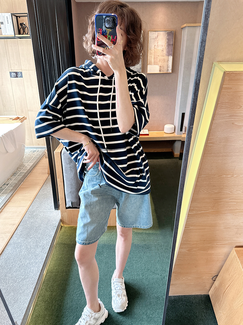 短袖日系常规条纹棉女