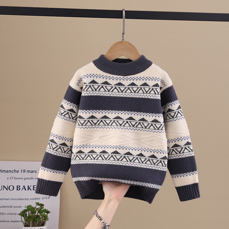 男童毛衣秋冬季2025新款洋气针织打底衫条纹加厚保暖不起球宝宝