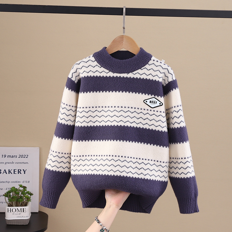 男童毛衣男孩中大童针织打底衫圆领套头加厚保暖秋冬装上衣不起球