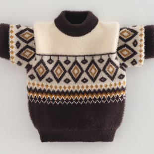 男童毛衣中大童针织打底衫圆领套头加厚水貂绒2025新款洋气不起球