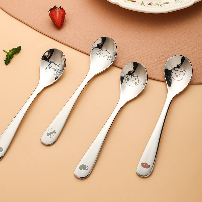 可爱卡通儿童勺子304不锈钢宝宝餐具家用饭勺餐勺汤勺小号甜品勺