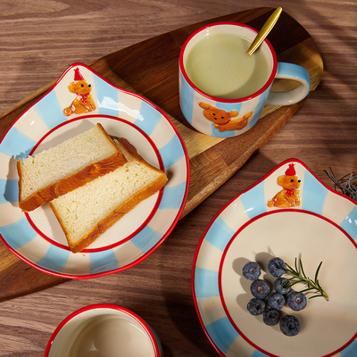 手绘浮雕小狗陶瓷咖啡杯马克杯