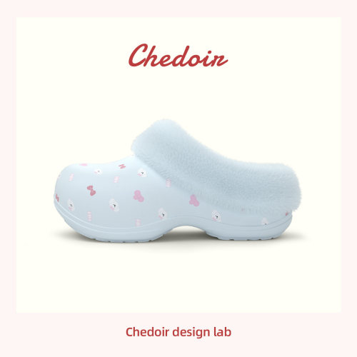 chedoir猜岛小蛮腰高足弓加绒洞洞鞋女冬季外穿厚底EVA防水棉拖鞋