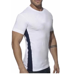 男士紧身小圆领拼接短袖T恤运动半袖t恤单衣拼边男款短袖打底体恤