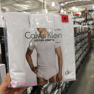 全棉V领TEE打底短袖 美国正品 CK男士 KLEIN 三件白黑灰混色 CALVIN