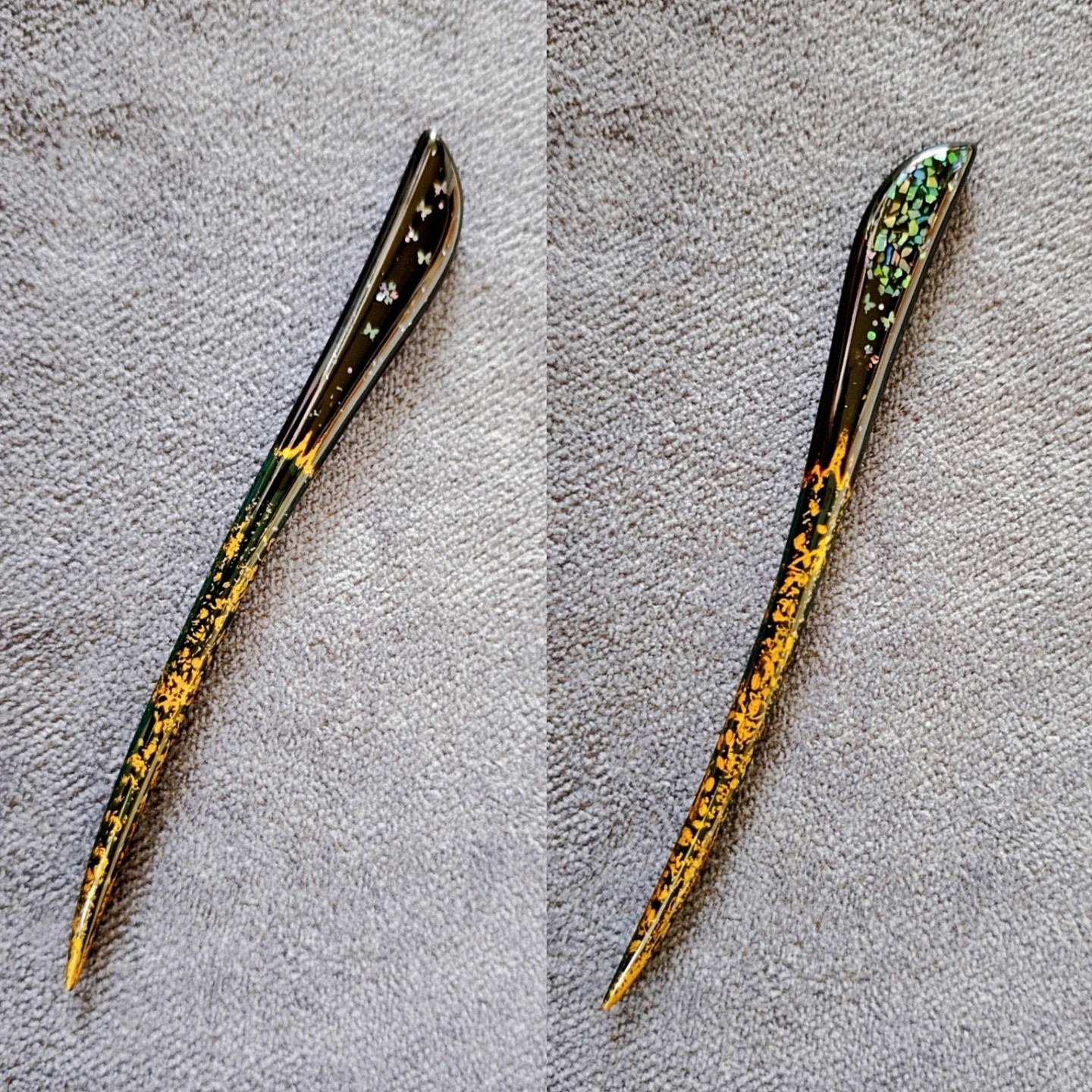 大漆器 纯手工双面螺钿 古风简约中式百搭 黑檀木盘发钗簪子礼物