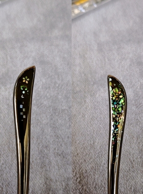 天然大漆器 手工双面螺钿镶嵌 中式简约古风百搭 黑檀木盘发簪子